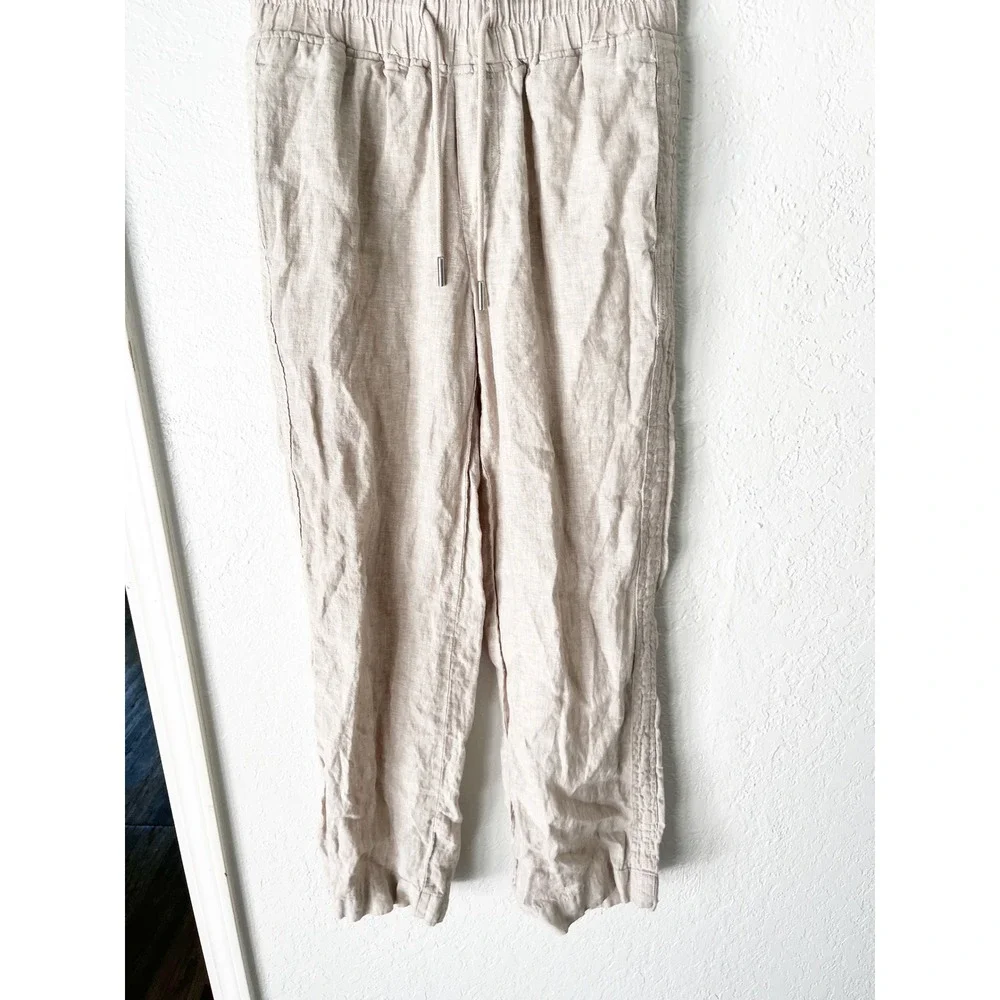 Quince 100% European Linen Pants Oatmeal Beige Elastic Waist Drawstring XS